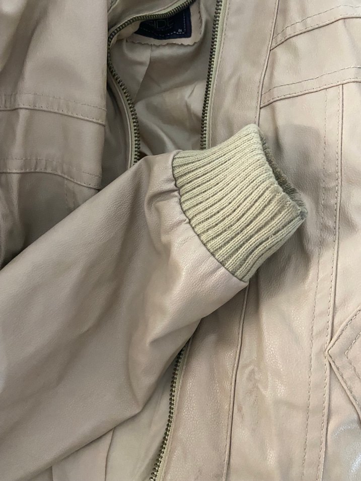 Bej Deri Fermuarlı Ceket - Görsel 4