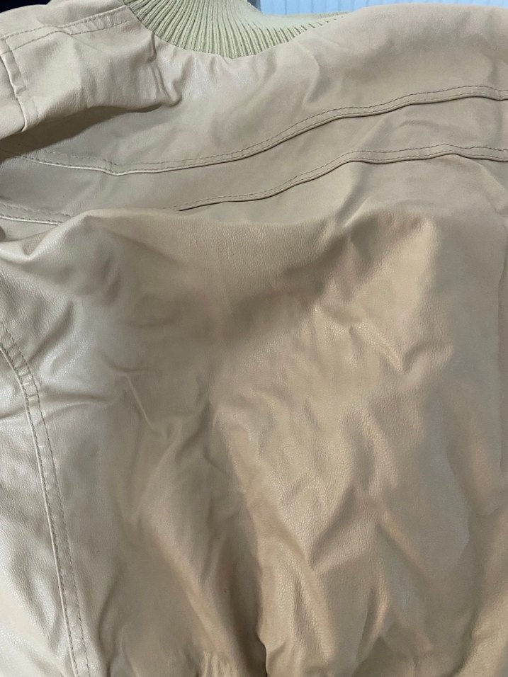 Bej Deri Fermuarlı Ceket - Görsel 5