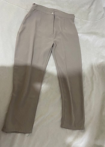 Düğmeli Bej Kadın Kumaş Pantolon - Görsel 2