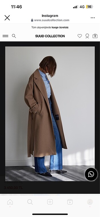 Suud Collection Sudi Yırtmaçlı kaşe kaban