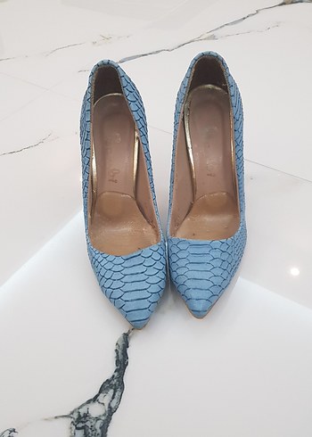 36 Beden mavi Renk Mavi Yılan Desenli Denim Stiletto