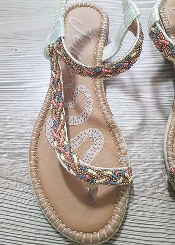 Diğer Boncuk Detaylı Çok Renkli Bohem Kadın Sandalet
