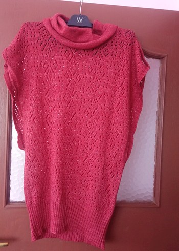 Kırmızı Triko Boğazlı Kolsuz Kazak - Görsel 2