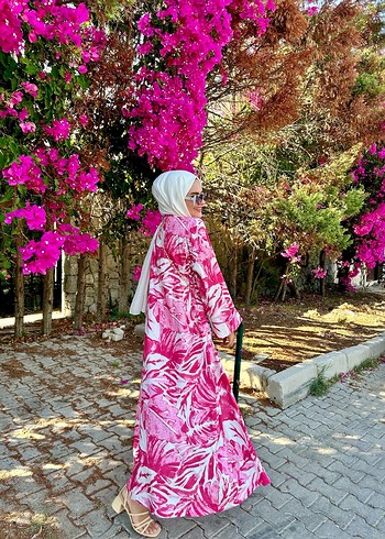 Pembe Bağlama Desenli Uzun kimono