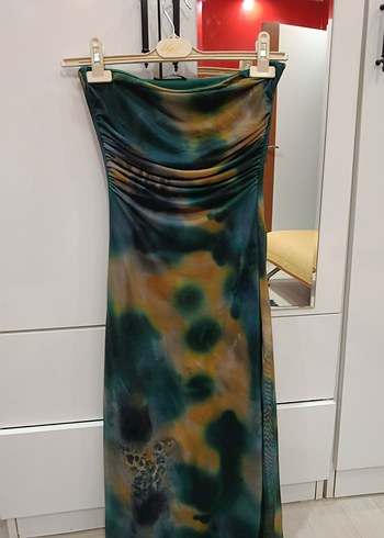 Drapeli, Askısız, Uzun Bağlama Desenli Elbise - Görsel 2