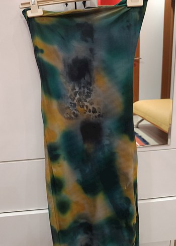 Drapeli, Askısız, Uzun Bağlama Desenli Elbise - Görsel 4