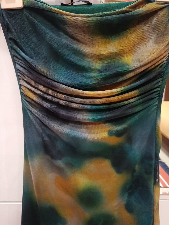 Drapeli, Askısız, Uzun Bağlama Desenli Elbise - Görsel 3