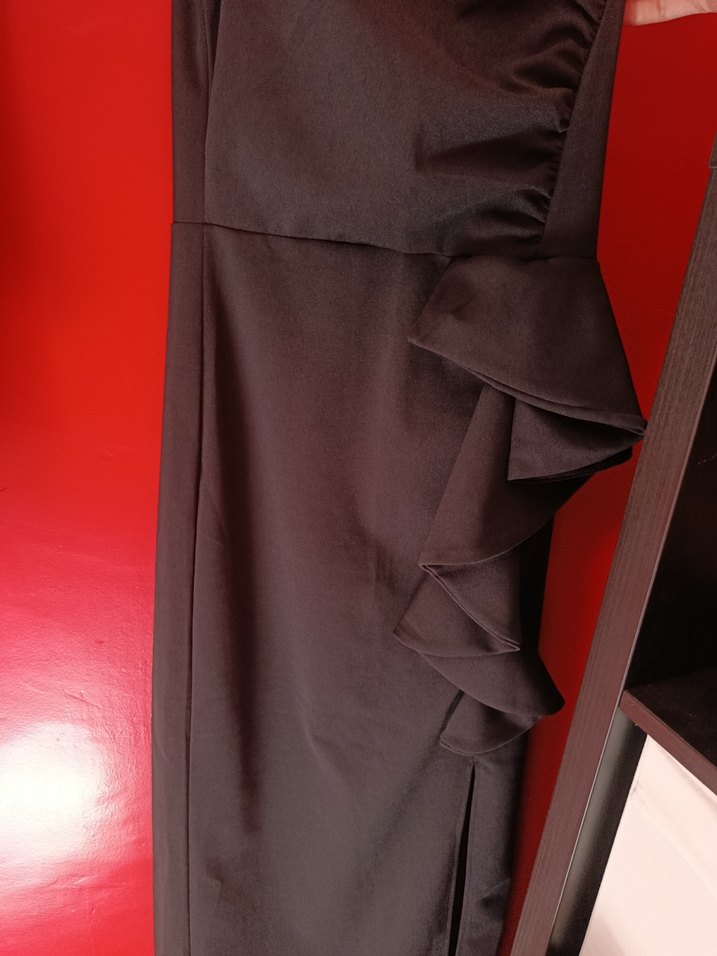 Siyah Drapeli Tek Omuz Uzun Elbise - Görsel 3