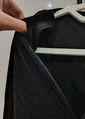 Parlak Siyah V Yakalı Uzun Kollu Mini Elbise - Görsel 5