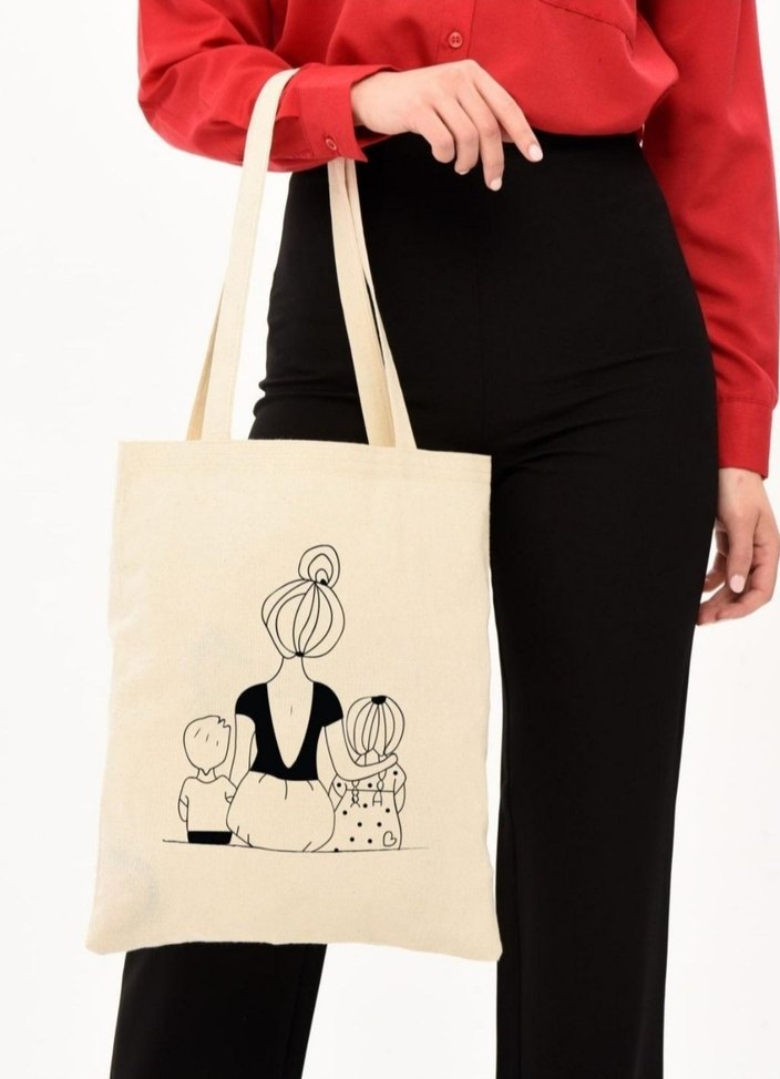 anne çocuk desenli bez Çanta - Görsel 2