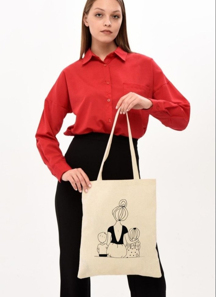 anne çocuk desenli bez Çanta - Görsel 3