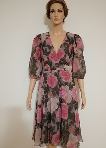 Pembe V Yaka Vintage Kısa Elbise - Görsel 2