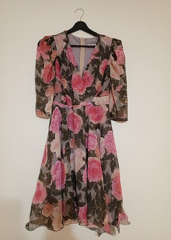 Pembe V Yaka Vintage Kısa Elbise - Görsel 3