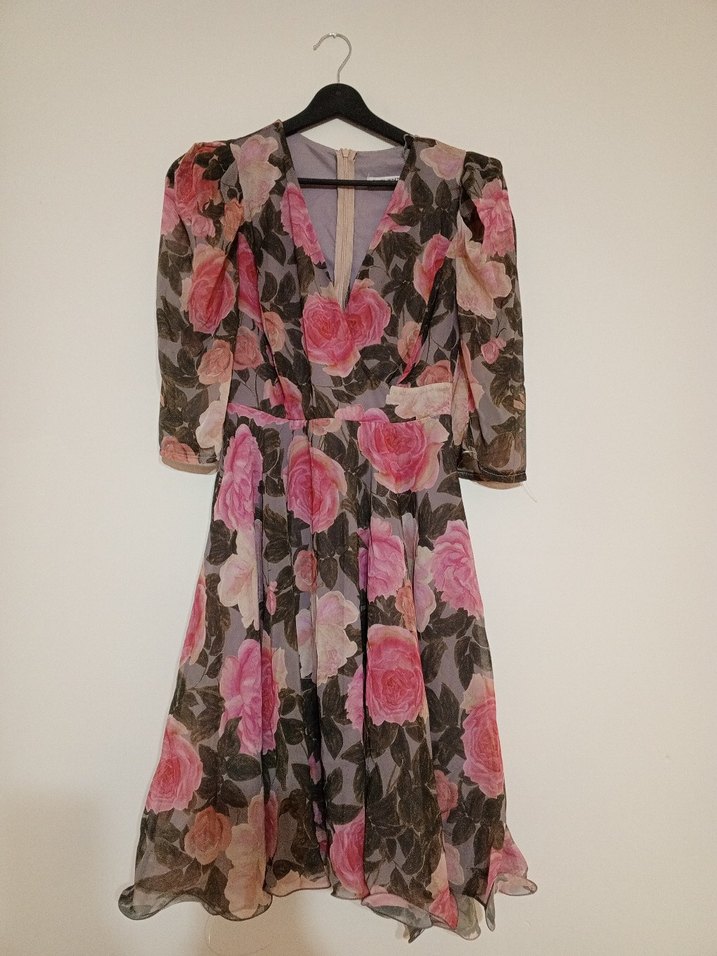 Pembe V Yaka Vintage Kısa Elbise - Görsel 3