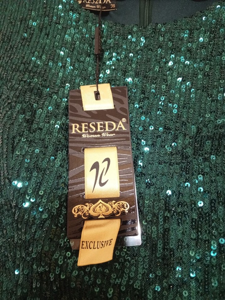 Parlak Yeşil Uzun Kollu Abiye Elbise - Görsel 3