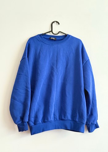 Kadın Mavi Bisiklet Yaka Sweatshirt
