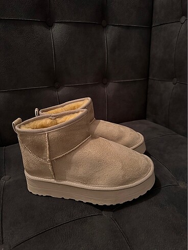 39 Beden camel Renk Ugg mini platform topuk bot