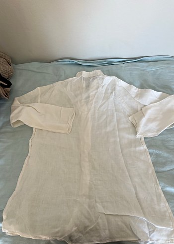 Zara Düğmeli Beyaz Keten Kadın Gömlek