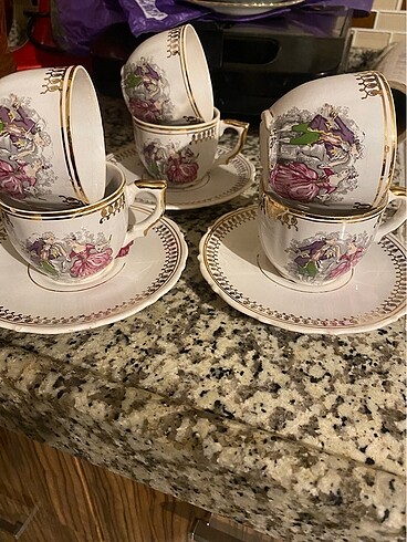 Fransız fragonard desen kahve fincan takımı antika