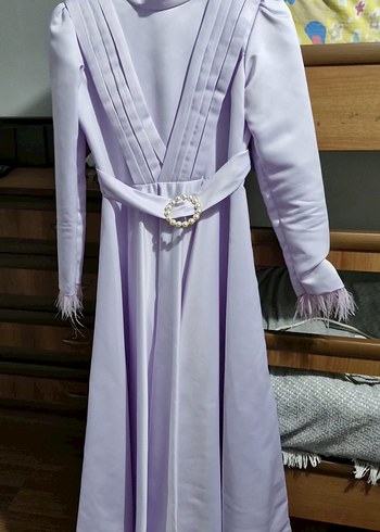 Uzun Mor Drapeli Tesettür Abiye - Görsel 7