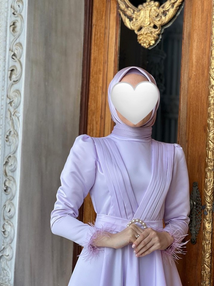 Uzun Mor Drapeli Tesettür Abiye - Görsel 2