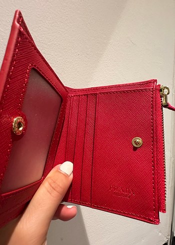 Kırmızı Deri Fermuarlı Prada Cüzdan - Görsel 3