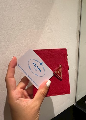 Kırmızı Deri Fermuarlı Prada Cüzdan - Görsel 7
