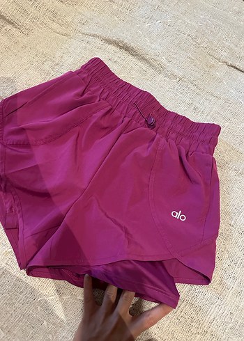 Alo markan kadın Mor Mini Spor Şort ikili Elastik Bel - Görsel 6