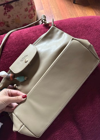 Bej Longchamp Deri Kadın Çanta Püsküllü Bohem - Görsel 3