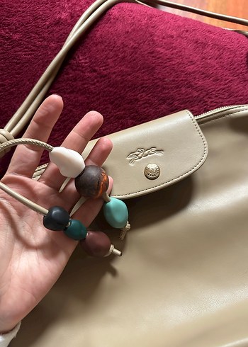 Bej Longchamp Deri Kadın Çanta Püsküllü Bohem - Görsel 4