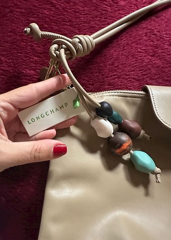 Bej Longchamp Deri Kadın Çanta Püsküllü Bohem - Görsel 5