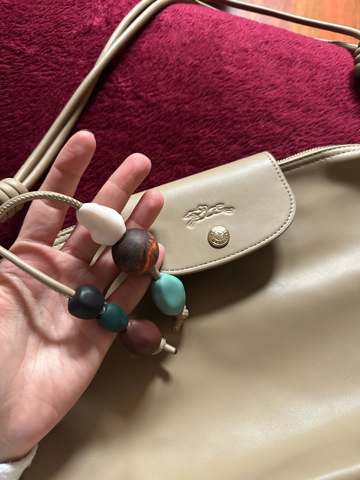 Bej Longchamp Deri Kadın Çanta Püsküllü Bohem - Görsel 4