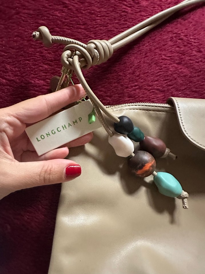 Bej Longchamp Deri Kadın Çanta Püsküllü Bohem - Görsel 5