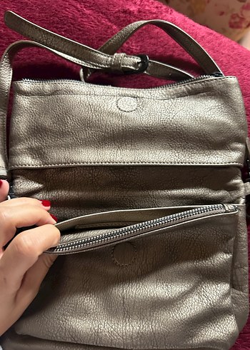 Gri/ dore Deri Kadın Çanta Fermuarlı - Görsel 2