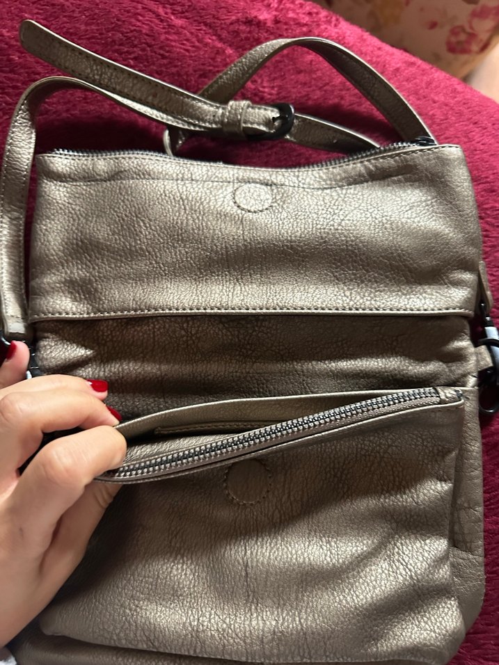 Gri/ dore Deri Kadın Çanta Fermuarlı - Görsel 2