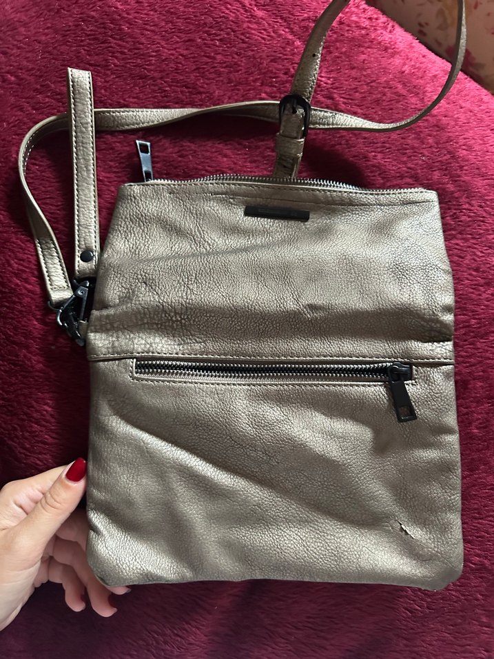 Gri/ dore Deri Kadın Çanta Fermuarlı - Görsel 3