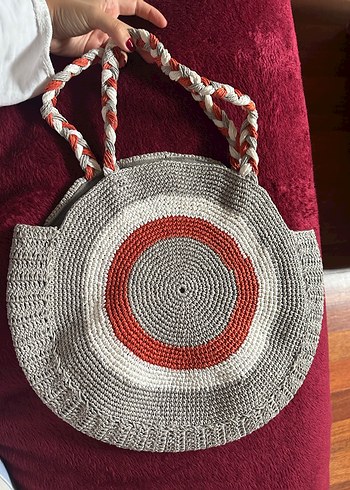 Gri Örgü Bohem Kadın Çanta - Görsel 3