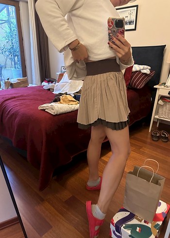 Alo marka Bej Pliseli Midi Kadın pileli spor Etek - Görsel 3