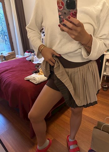 Alo marka Bej Pliseli Midi Kadın pileli spor Etek - Görsel 2