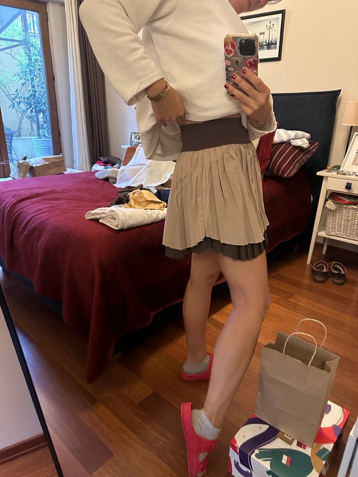 Alo marka Bej Pliseli Midi Kadın pileli spor Etek - Görsel 3