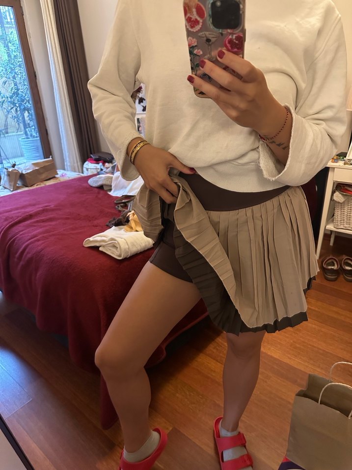 Alo marka Bej Pliseli Midi Kadın pileli spor Etek - Görsel 2