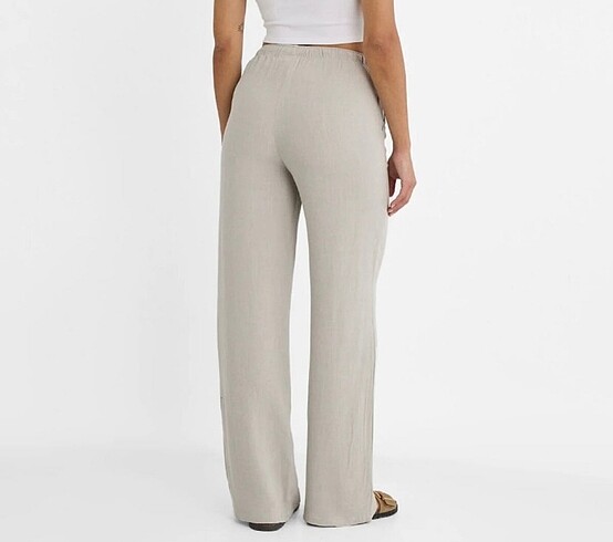 Stradivarius Gri Keten Pantolon