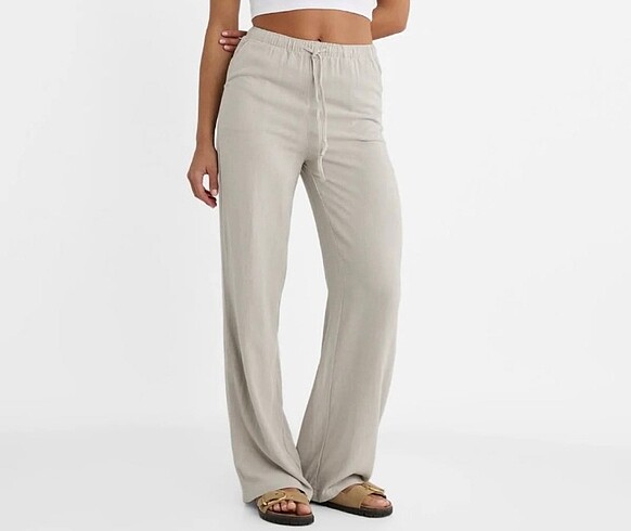 Stradivarius Stradivarius Gri Keten Pantolon