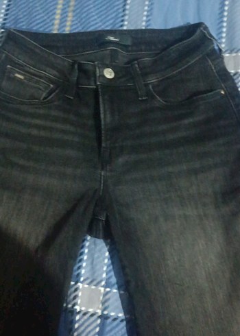 Gri Kadın Kot Şort, Bol Kesim, Kemerli - Görsel 2