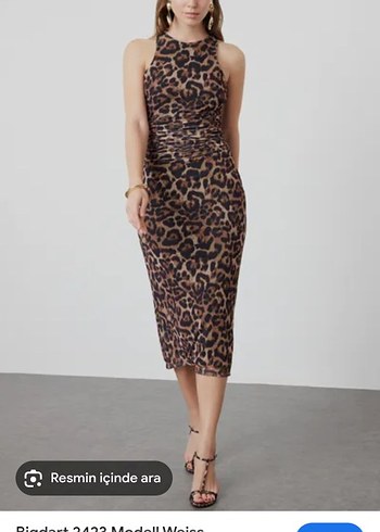 leopar desenli tül astarlı elbise
