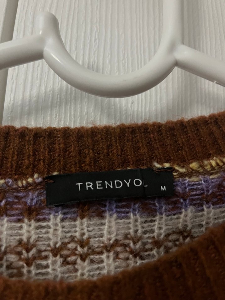 Nakışlı Kahverengi Bohem Triko Kazak - Görsel 2