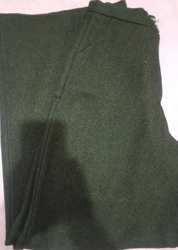 Düğmeli haki Kadın Yün Kumaş Pantolon - Görsel 3