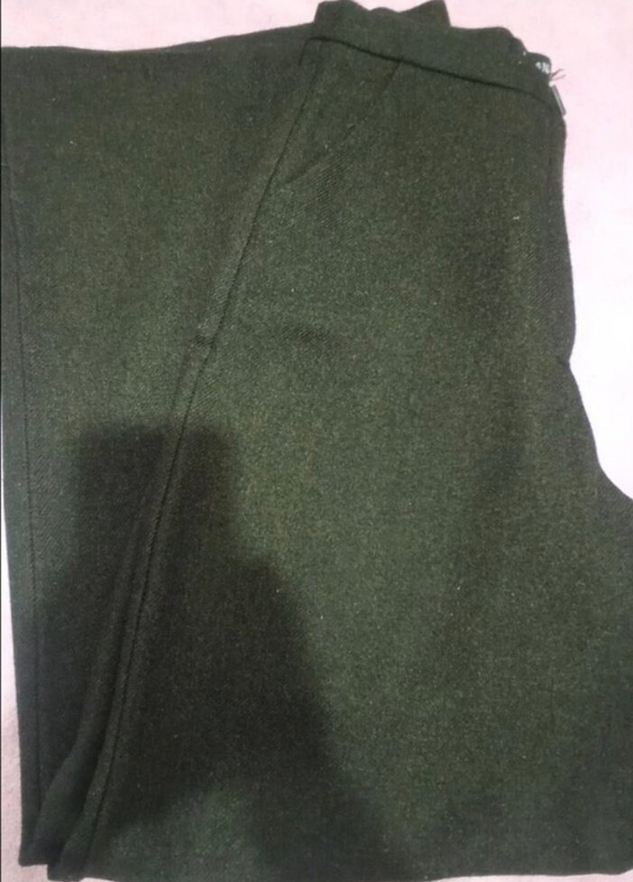 Düğmeli haki Kadın Yün Kumaş Pantolon - Görsel 3