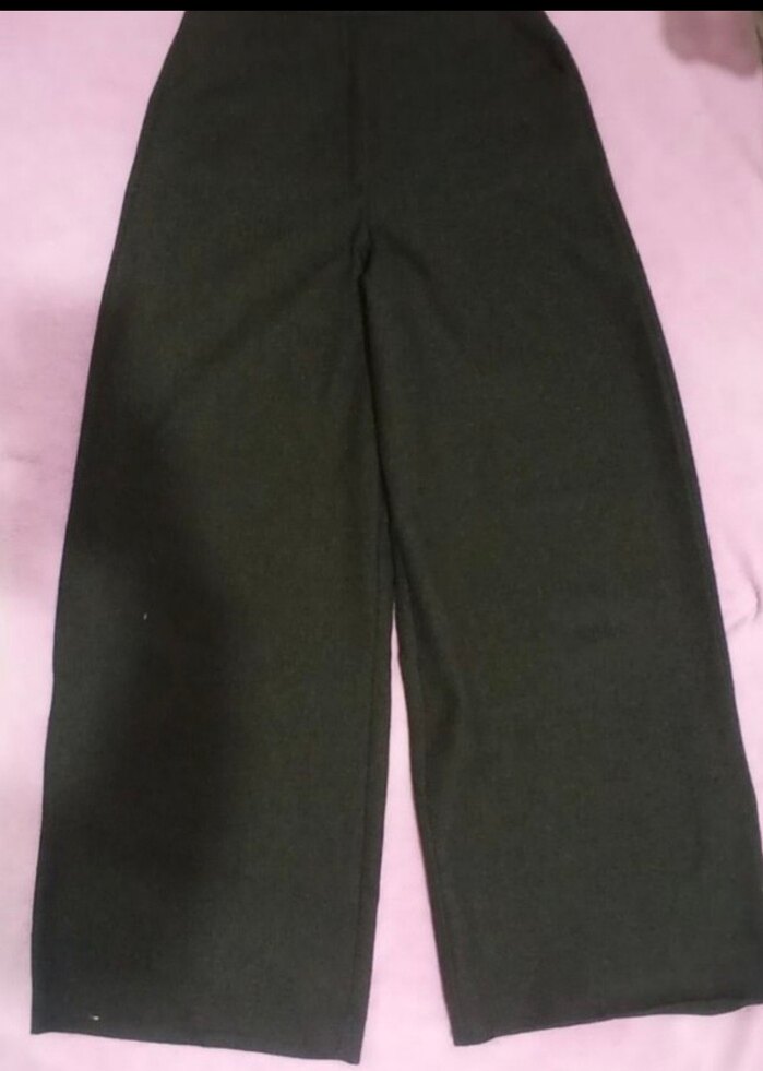 Düğmeli haki Kadın Yün Kumaş Pantolon - Görsel 2