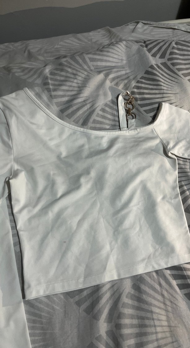 Düğmeli Beyaz Kadın Bluz, Uzun Kollu, Kayık Yaka - Görsel 2